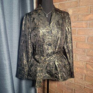 Chico's Black & Gold Owl-Patterned Metallic Blazer - Size 1 (Med/8)
